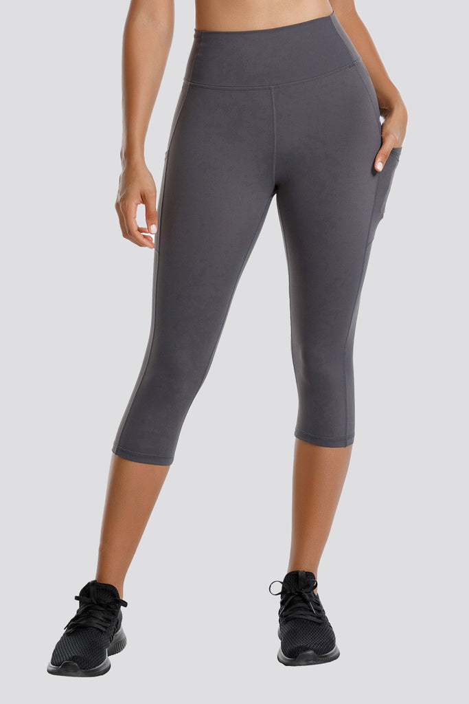 Zpanxa Capris for Women Casual Summer High Waisted Workout Yoga Pants  Lightweight Knee Length Capri Leggings with Pockets Khaki S 