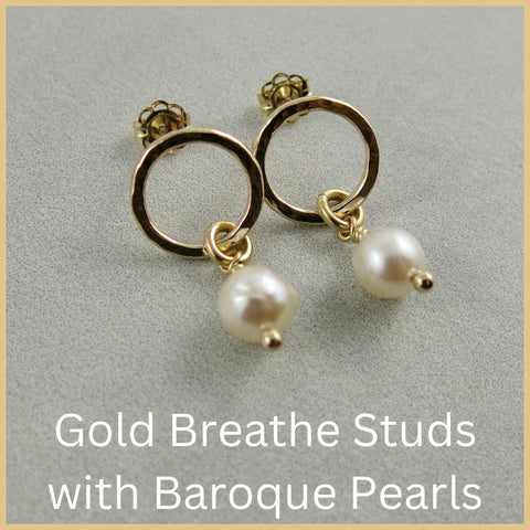 14K Open Circle Studs with White Baroque Pearls