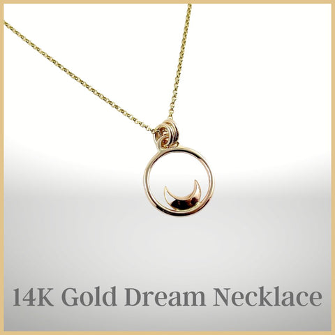 14K Gold Crescent Moon Dream Necklace by Mikel Grant Jewellery
