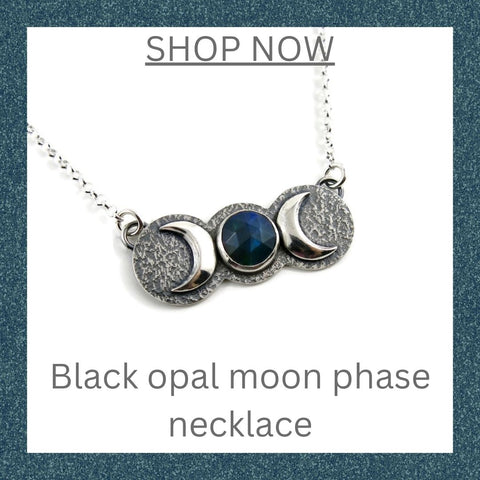 Black opal moon phase necklace