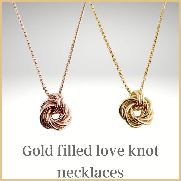 Yellow & Rose Gold Filled Love Knot Necklaces by Mikel Grant Jewellery