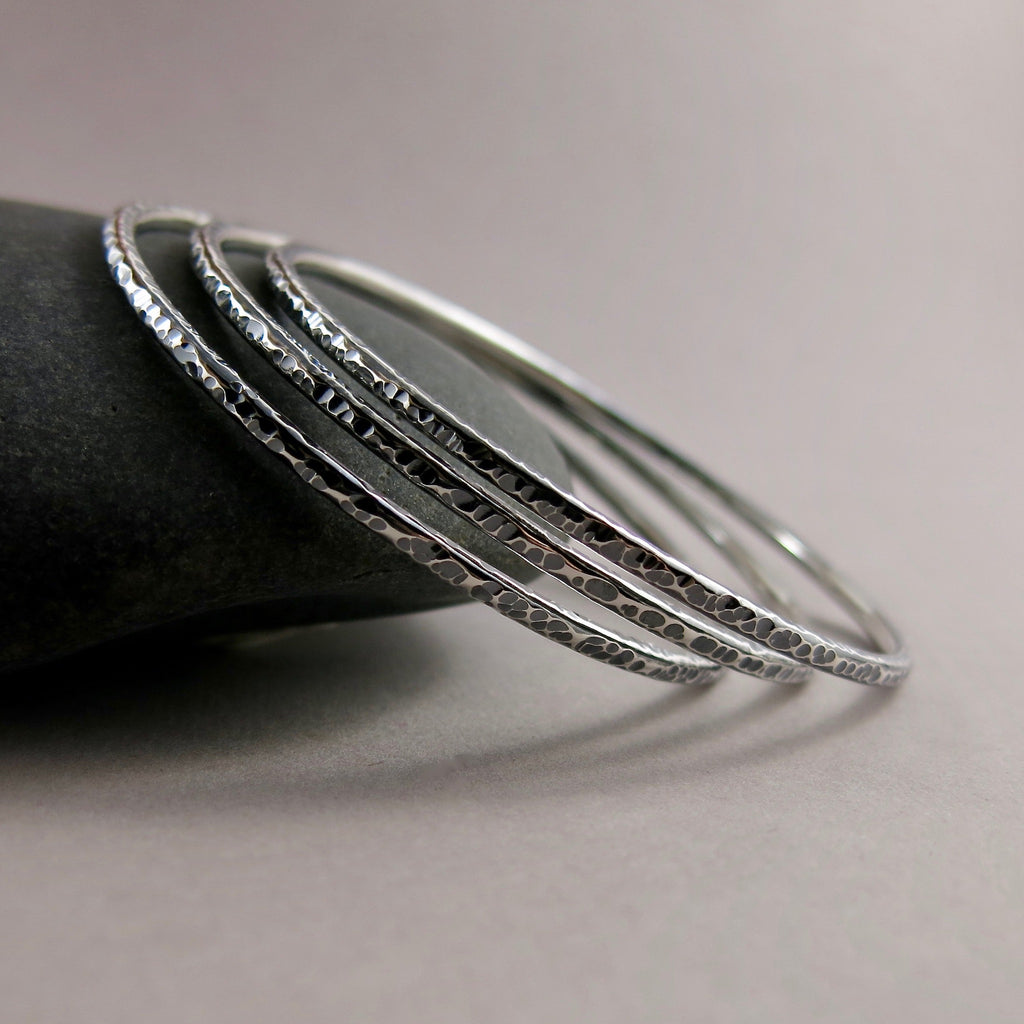 Bark Textured Blackened Silver Bangles by Mikel Grant Jewellery