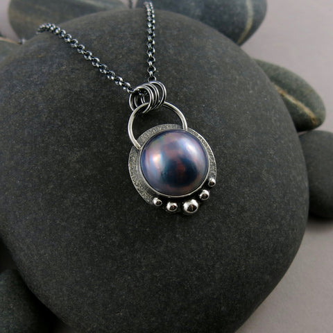 Blue mabe pearl necklace in sterling silver by Mikel Grant Jewellery