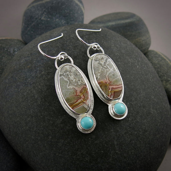 Crazy Lace Agate Earrings with Turquoise by Mikel Grant Jewellery