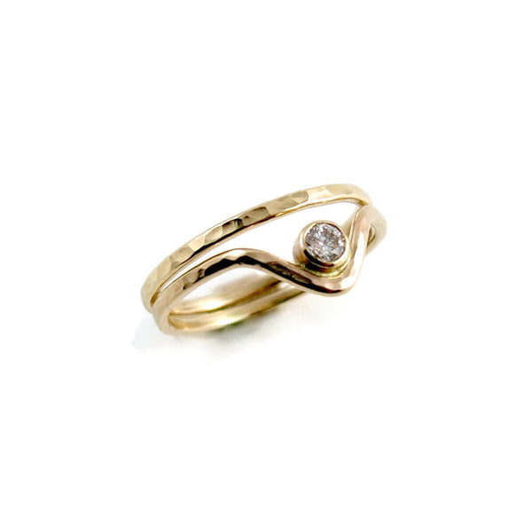Gold Chevron Ring with Diamond by Mikel Grant Jewellery