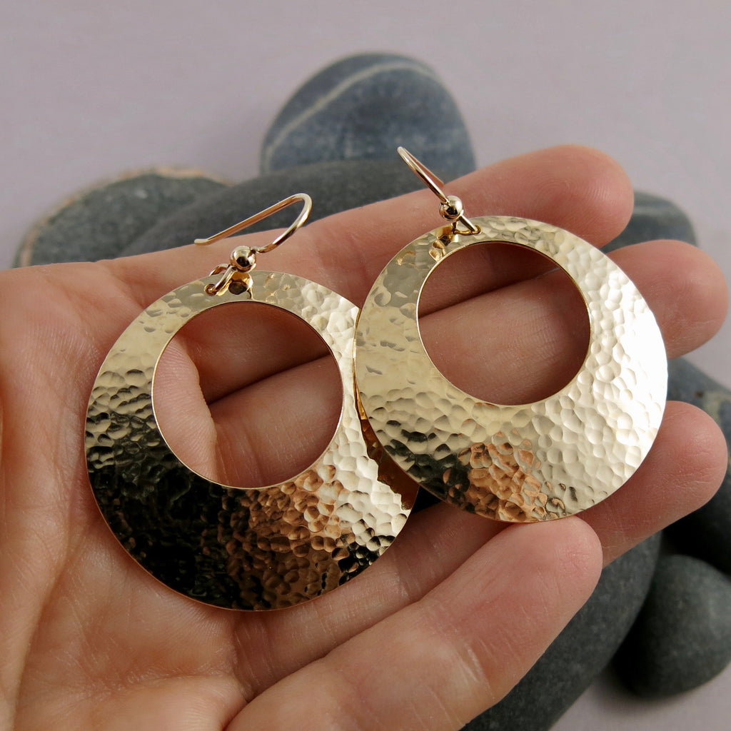 Gold Disc Hoop Earrings by Mikel Grant Jewellery