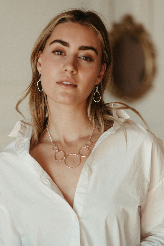 Coast Graduated Bib Necklace & Classic Coast Earrings in Sterling Silver by Mikel Grant Jewellery