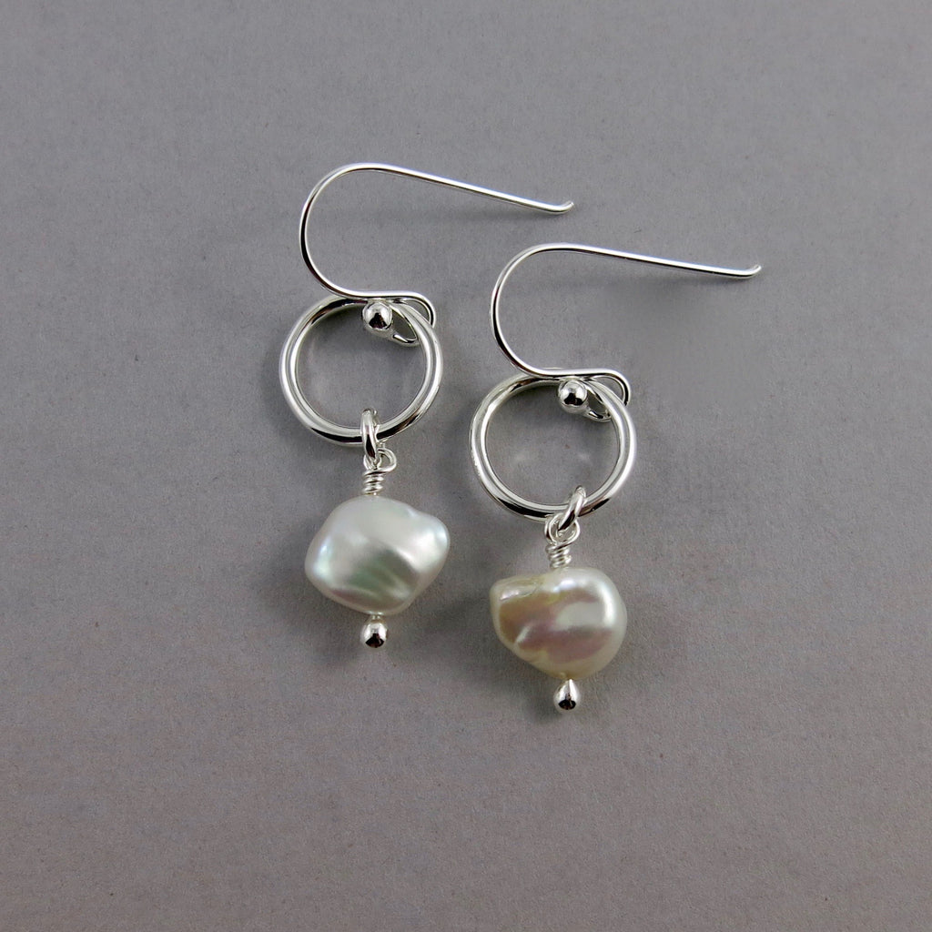 Keshi pearl circle drop earrings in sterling silver by Mikel Grant Jewellery