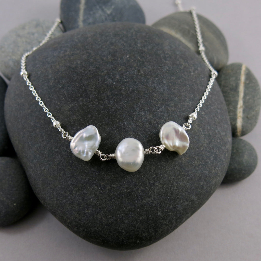 Keshi pearl trio necklace in sterling silver by Mikel Grant Jewellery