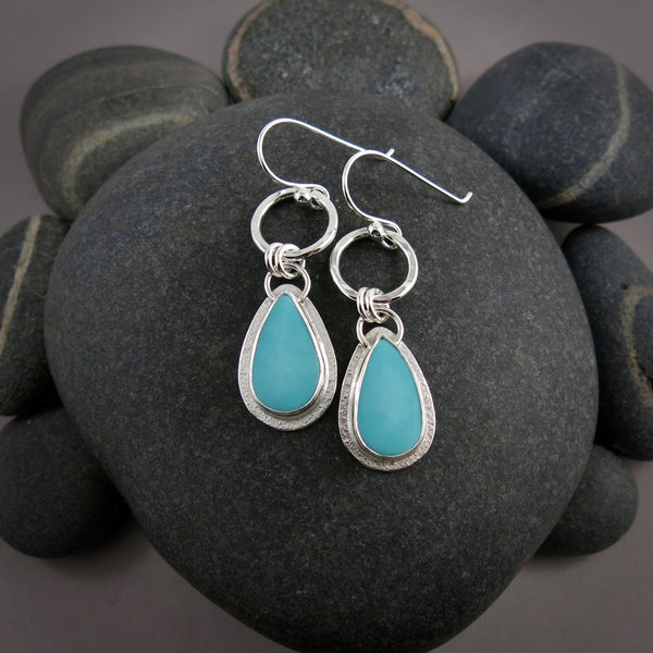 Lone Mountain Turquoise Circle Drop Earrings in Sterling Silver by Mikel Grant Jewellery