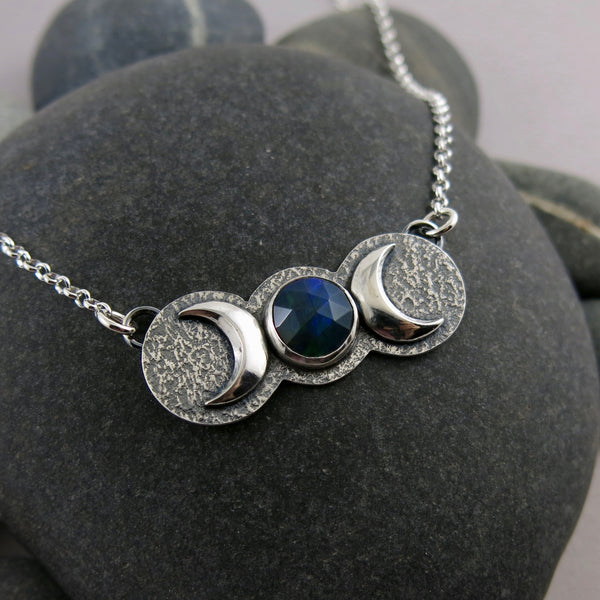 Moon phase necklace with black opal by Mikel Grant Jewellery