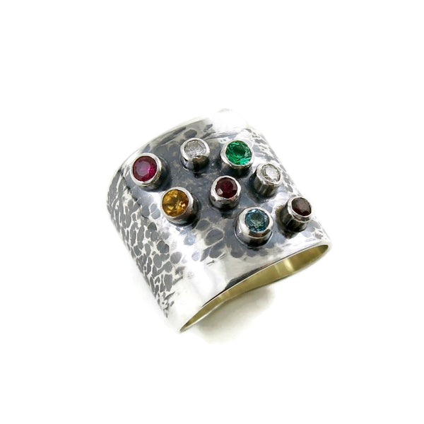 Sterling Silver River Ring with Gemstones by Mikel Grant Jewellery