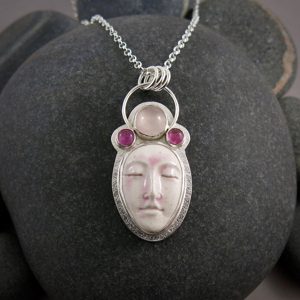 Serenity Necklace by Mikel Grant Jewellery.  Ceramic, Rose Quartz, Pink Tourmaline, Sterling Silver