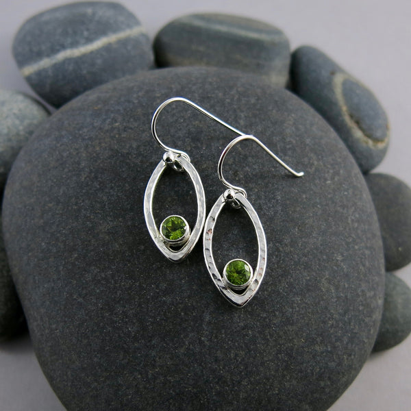 Silver Leaf Earrings with Peridot by Mikel Grant Jewellery