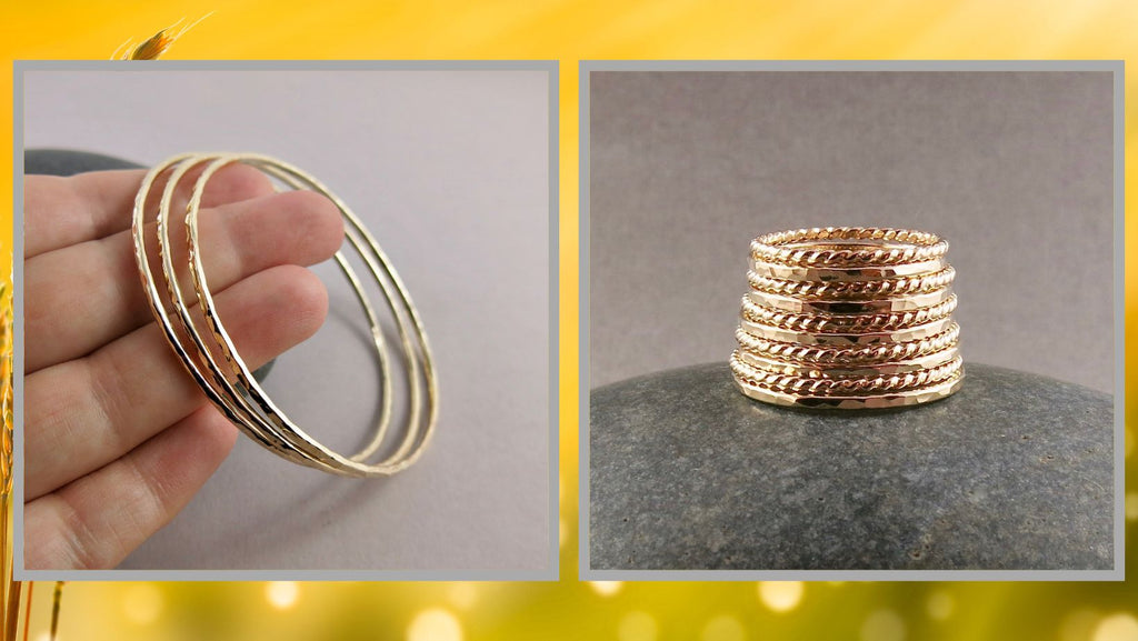 Stackable Gold Bangles and Rings by Mikel Grant Jewellery