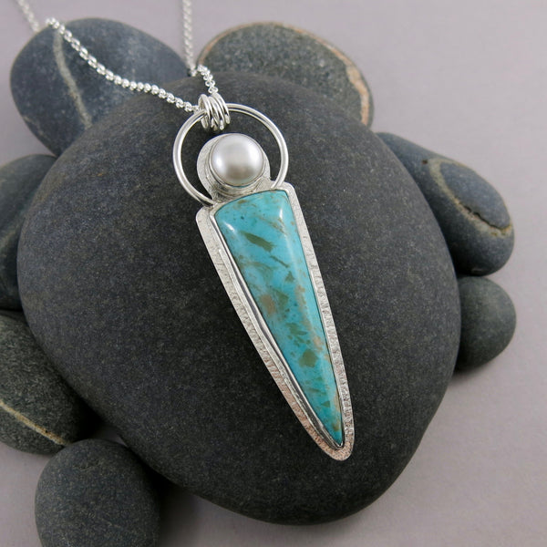 Turquoise & Pearl Goddess Necklace in Sterling Silver by Mikel Grant Jewellery