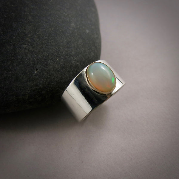 Welo Opal Saddle Ring in Sterling Silver by Mikel Grant Jewellery