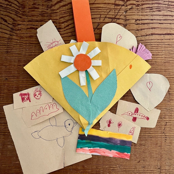 Mikel's little kid art: basket of paper gifts
