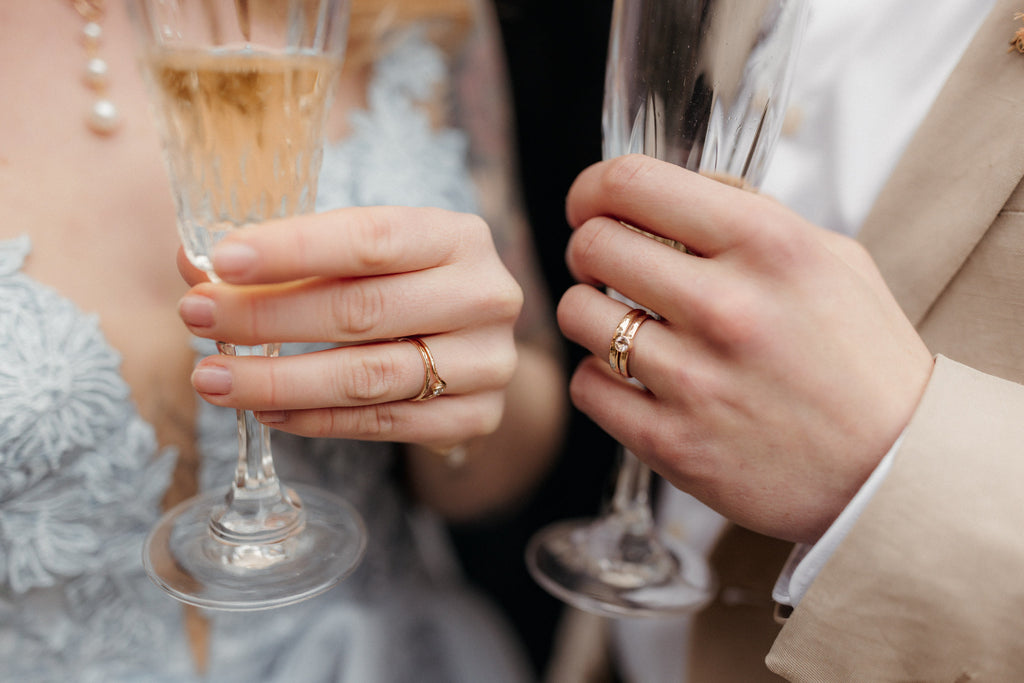 Gold & Diamond Chevron Ring & Gold Morganite Wedding Ring by Mikel Grant Jewellery