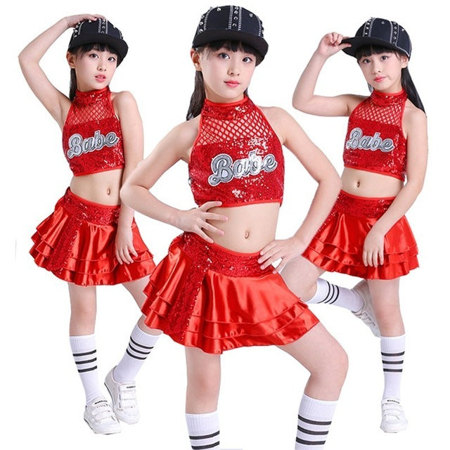 Songyuexia Jazz Dance Costume Girl Red Hip Hop Dance Costumes Kids