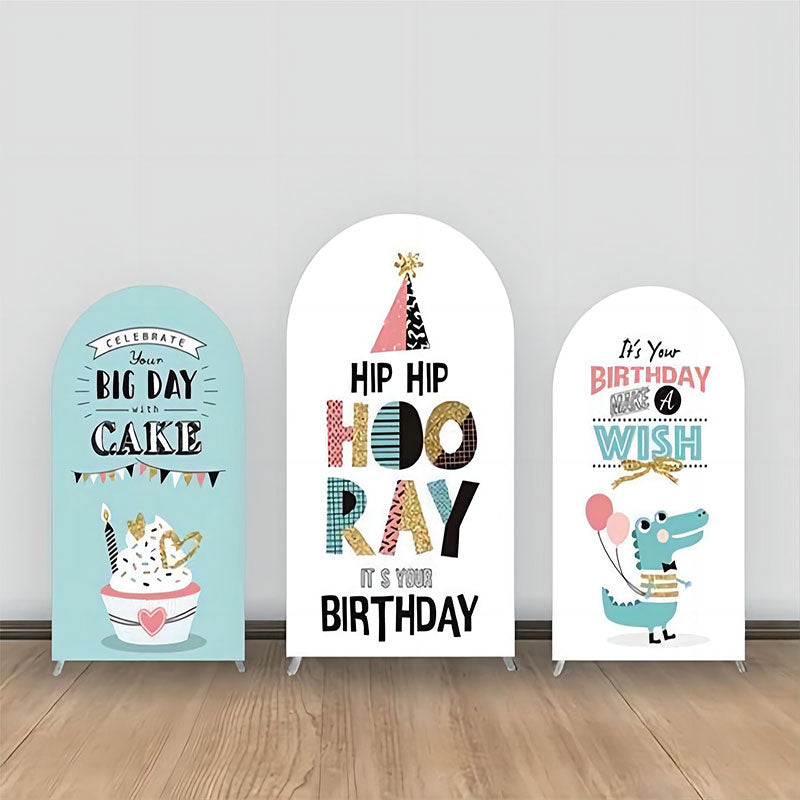 Allenjoy Hip Hip Hat Crocodile Cake Balloon Arch Backdrop Kit