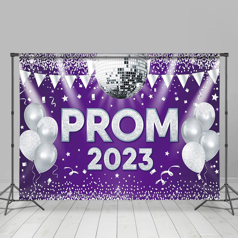 Allenjoy Silver Balloon Flag Disco Purple Prom 2023 Backdrop