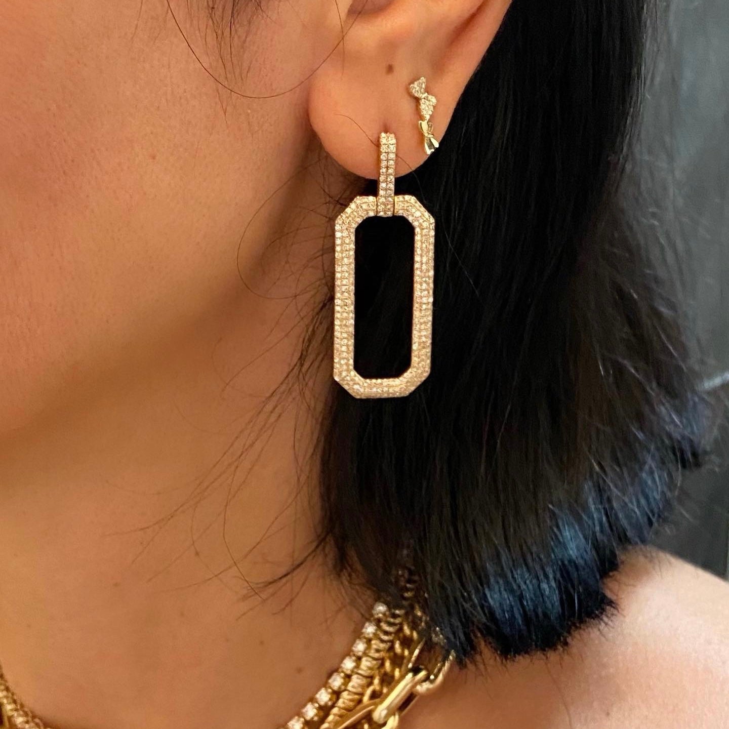 14KT Gold Diamond Elise Earrings, NEW