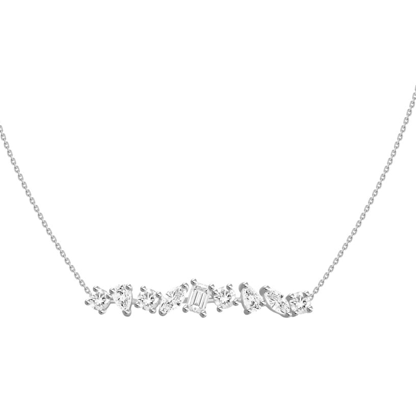 18KT Gold Mixed Shaped Diamond Bar Necklace, New