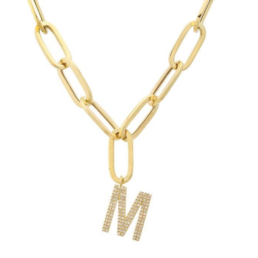14KT Gold Diamond Initial Link Necklace, New