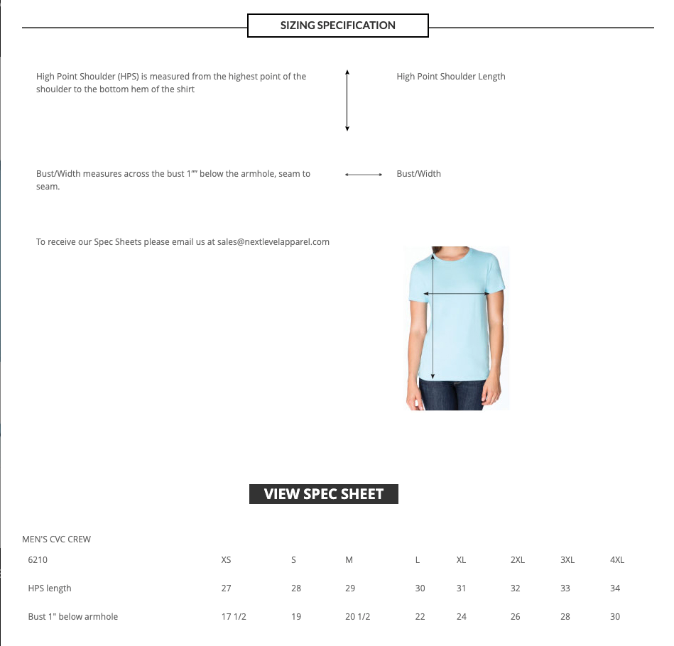 SIZING SPECIFICATION