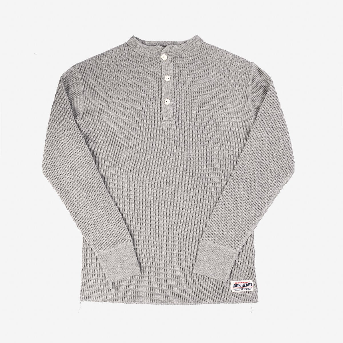 1213 Waffle Knit Long Sleeved Thermal Henley - Grey