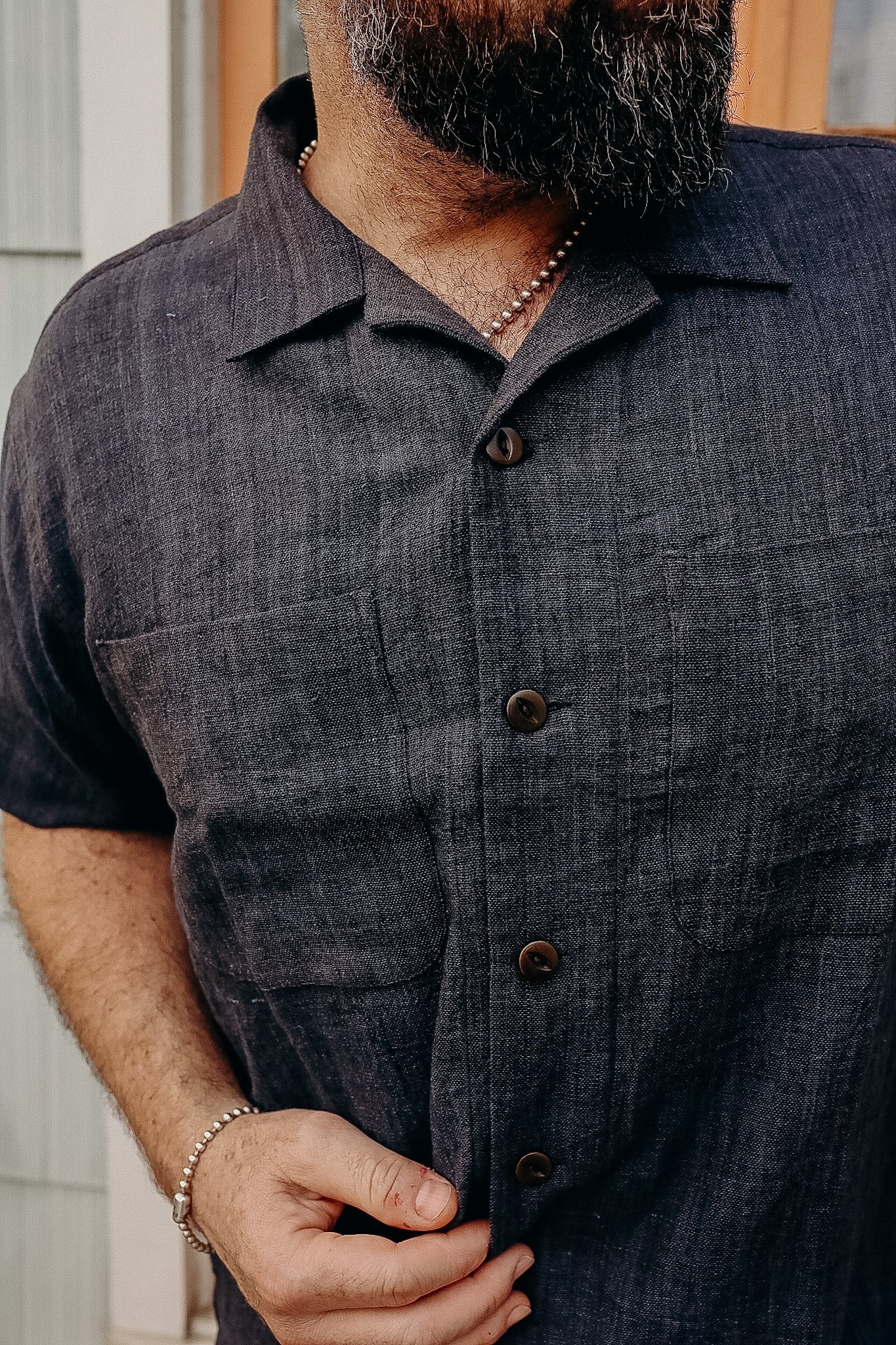 Lake camp shirt in iron/indigo kala