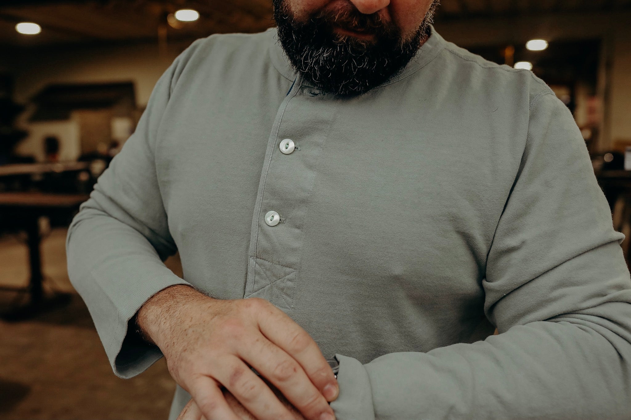 13oz Henley L/S - Sage