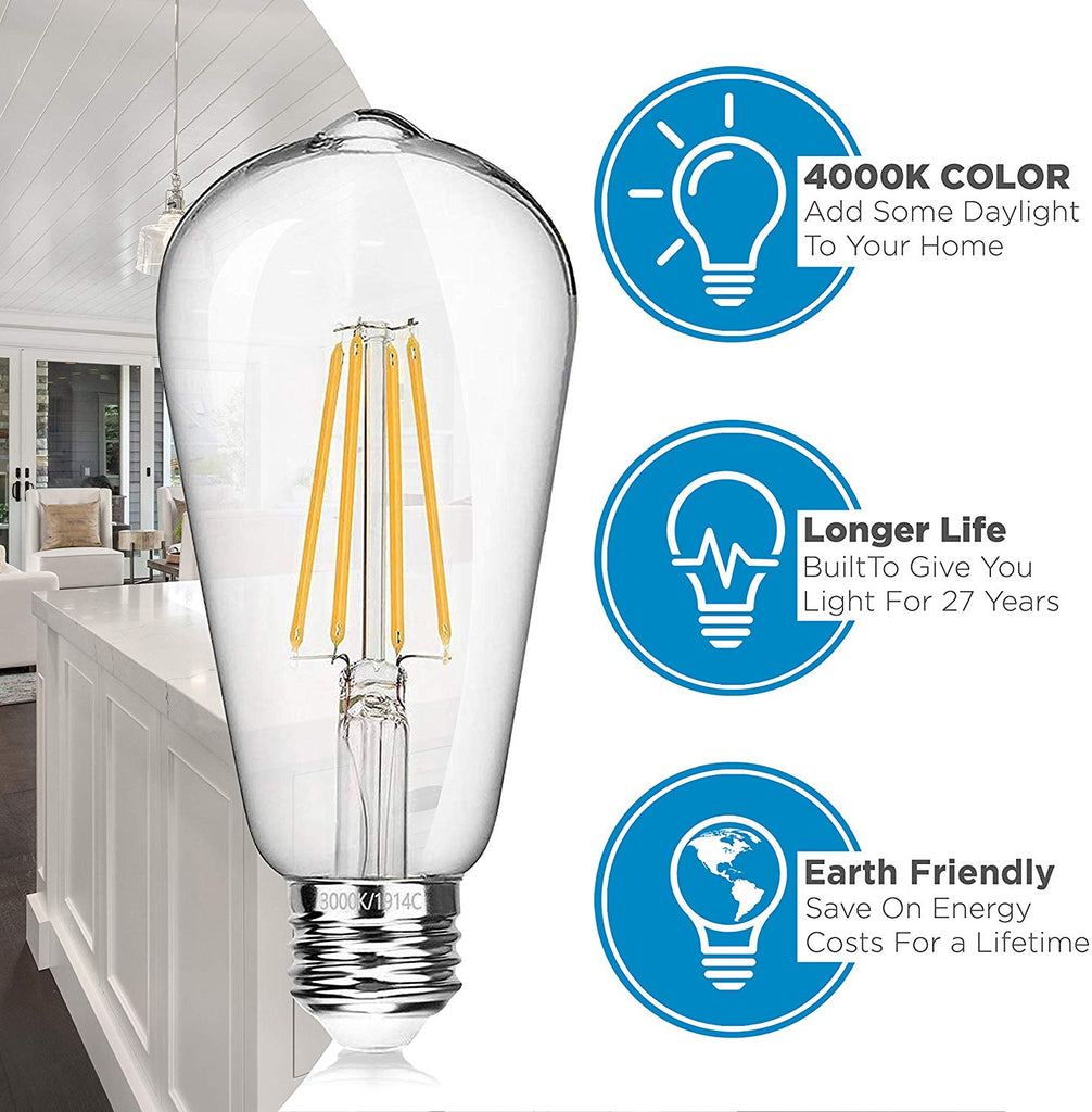serie maceta Rareza Vintage LED Edison Light Bulbs - 4000K Daylight White – Hudson Bulb Co.