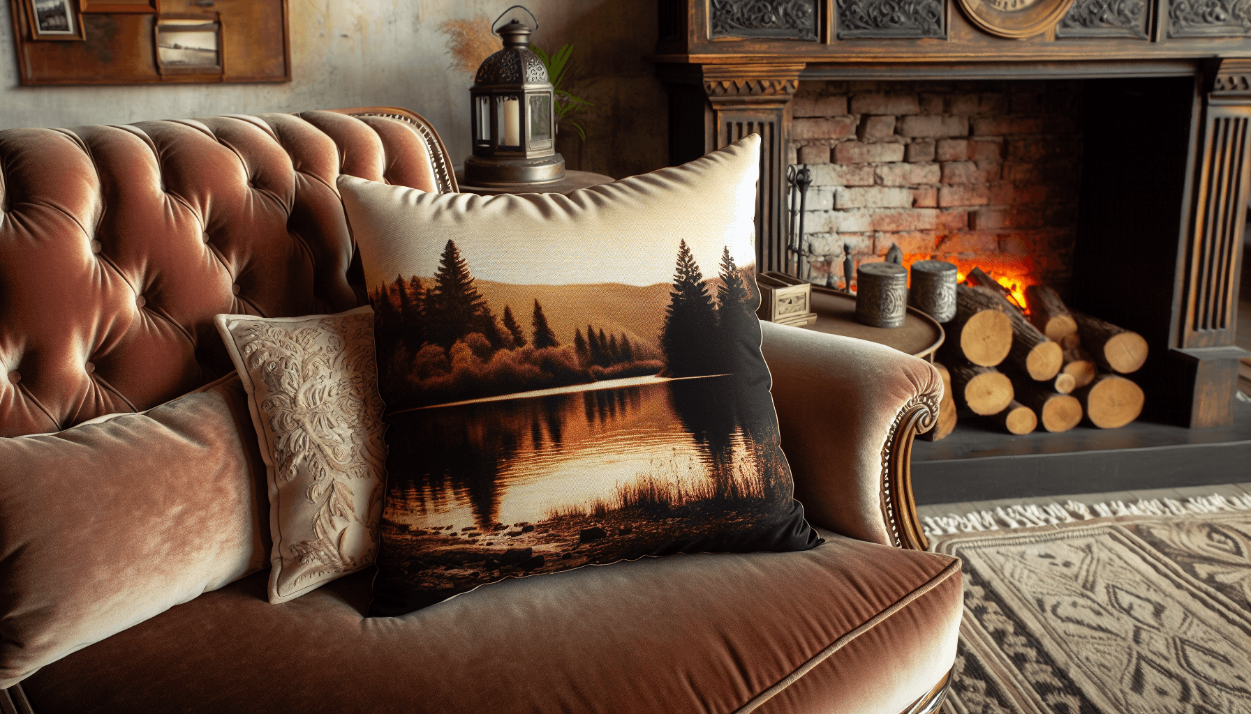 A cozy custom photo pillow on a sofa