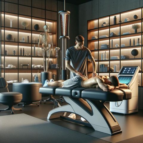 An athlete receiving a decompression massage in a modern sports therapy center.