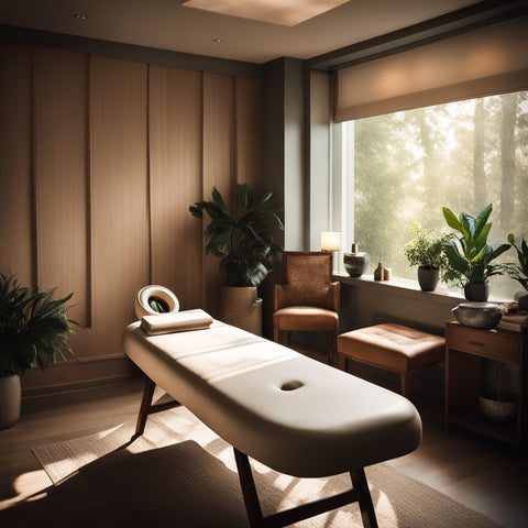 A peaceful massage room warmly lit with a massage table.