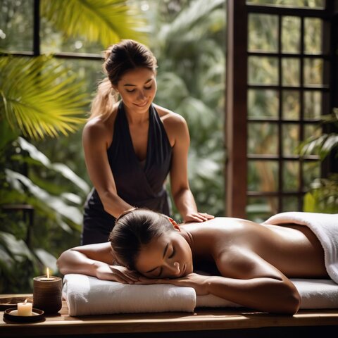 A person enjoying a massage in a serene spa environment.