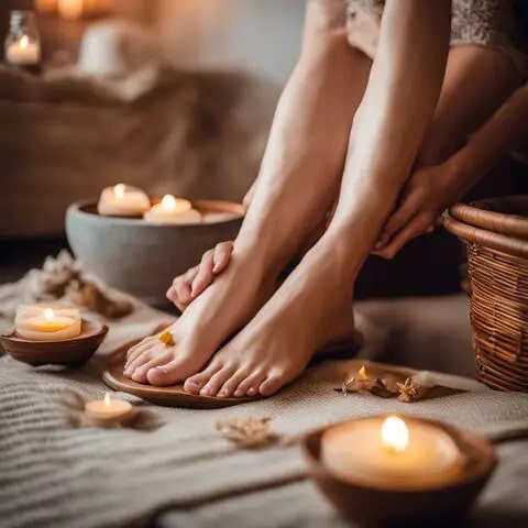 Foot Massage With Candles Lighted.