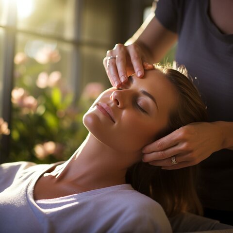 A person receiving a soothing massage in a tranquil spa setting.