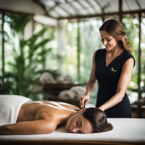 A woman receiving a deep tissue massage in a tranquil spa.