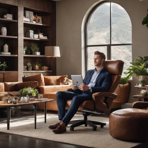 An employee resting in a comfortable wellness room with calming decor.