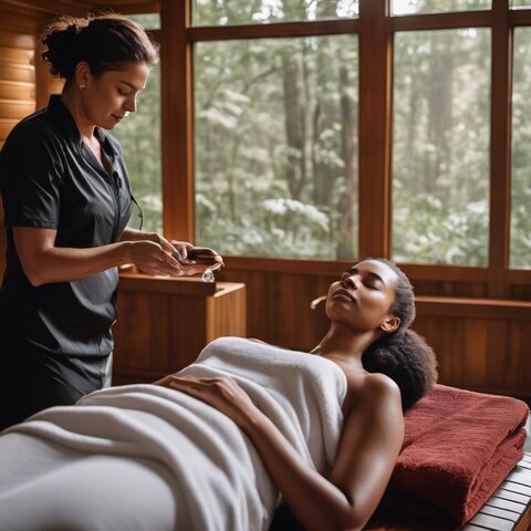 A person receiving a decompression massage in a tranquil spa setting.