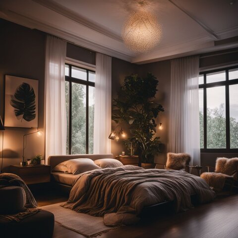 A peaceful bedroom with different people in varied outfits and hairstyles.