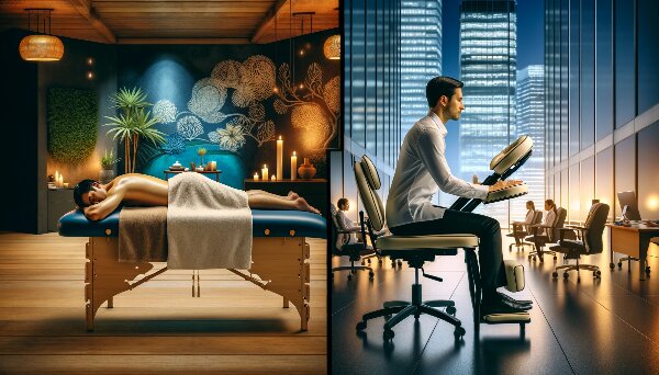 An illustration of table massage and chair massage.
