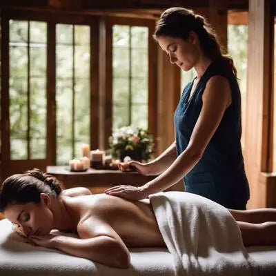 A person receiving a relaxing full-body massage in a serene spa.