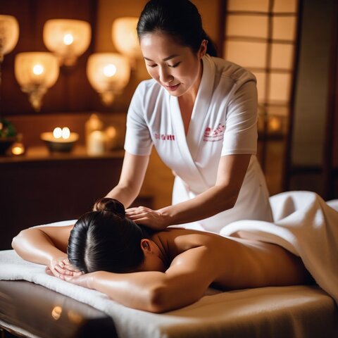 Experienced masseuse performing Chinese massage techniques in tranquil spa environment.