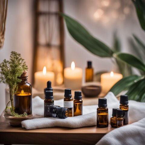 A diverse group of people in a massage room with essential oils.