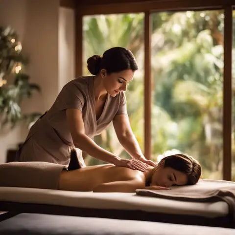 A woman receiving a relaxing full body massage in a spa.