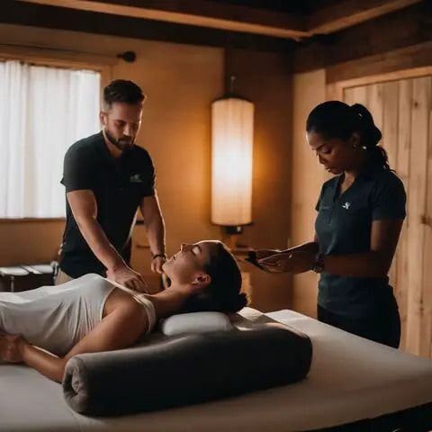 Therapist Massaging A Woman lying down.